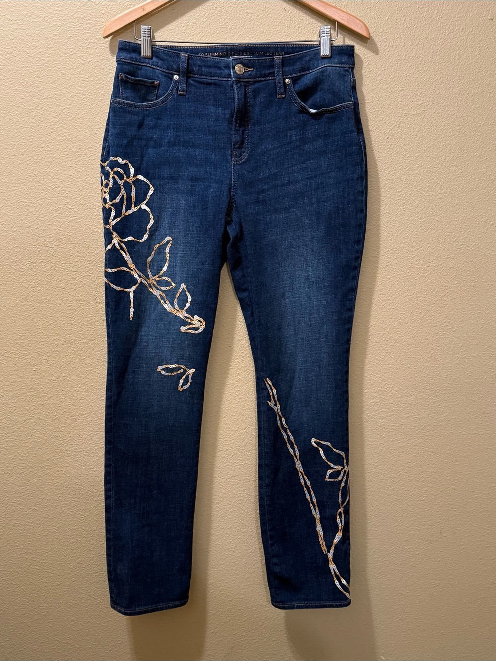 Women’s Size 8T Chico's So Slimming Girlfriend Slimming Leg Sequin Rose Jeans